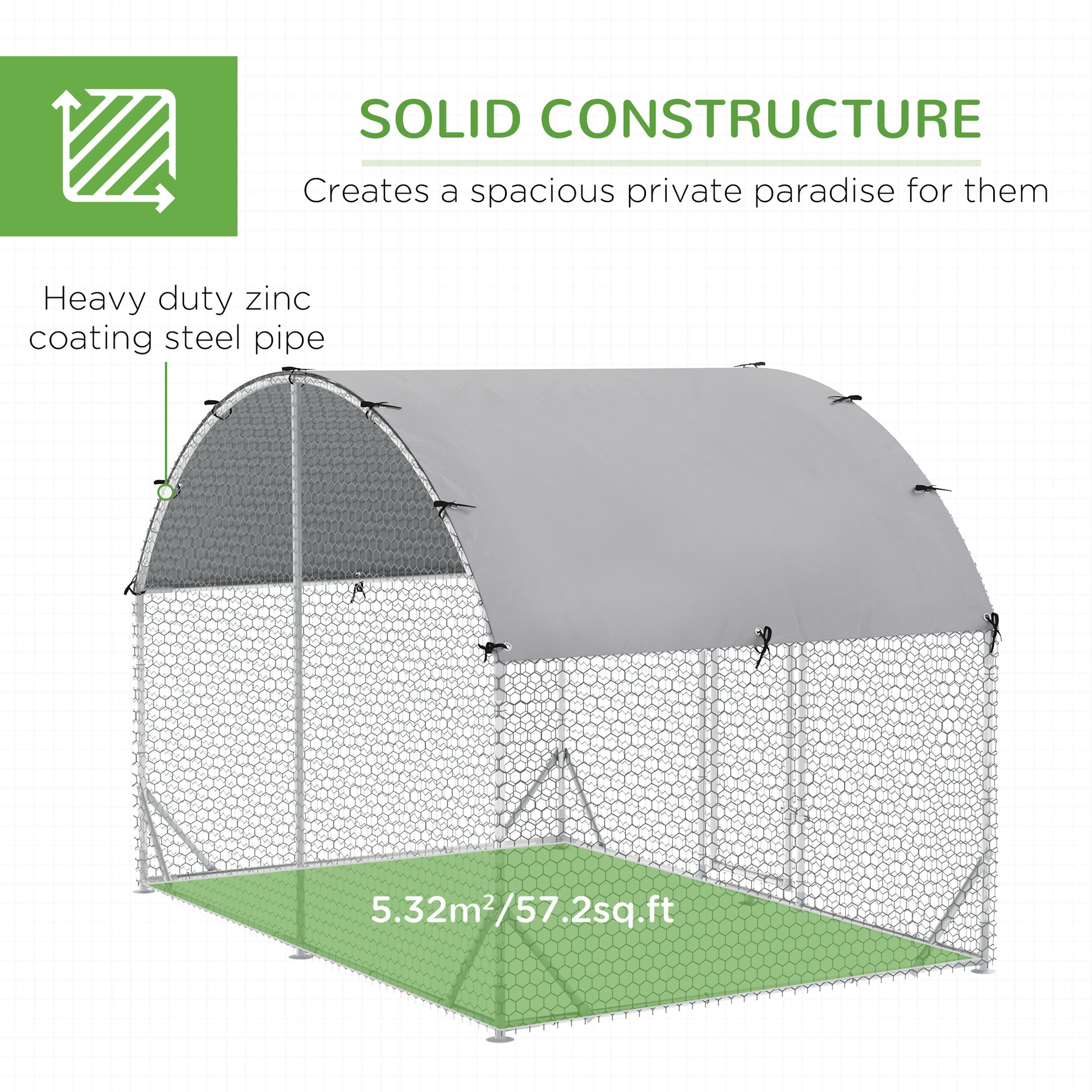 PawHut Chicken Run Coop, Galvanized Walk In Chicken House, Hen Poultry House Cage, Rabbit Hutch Playpen w/ Water-Resist Cover Outdoor, 2.8 x 1.9 x 2m