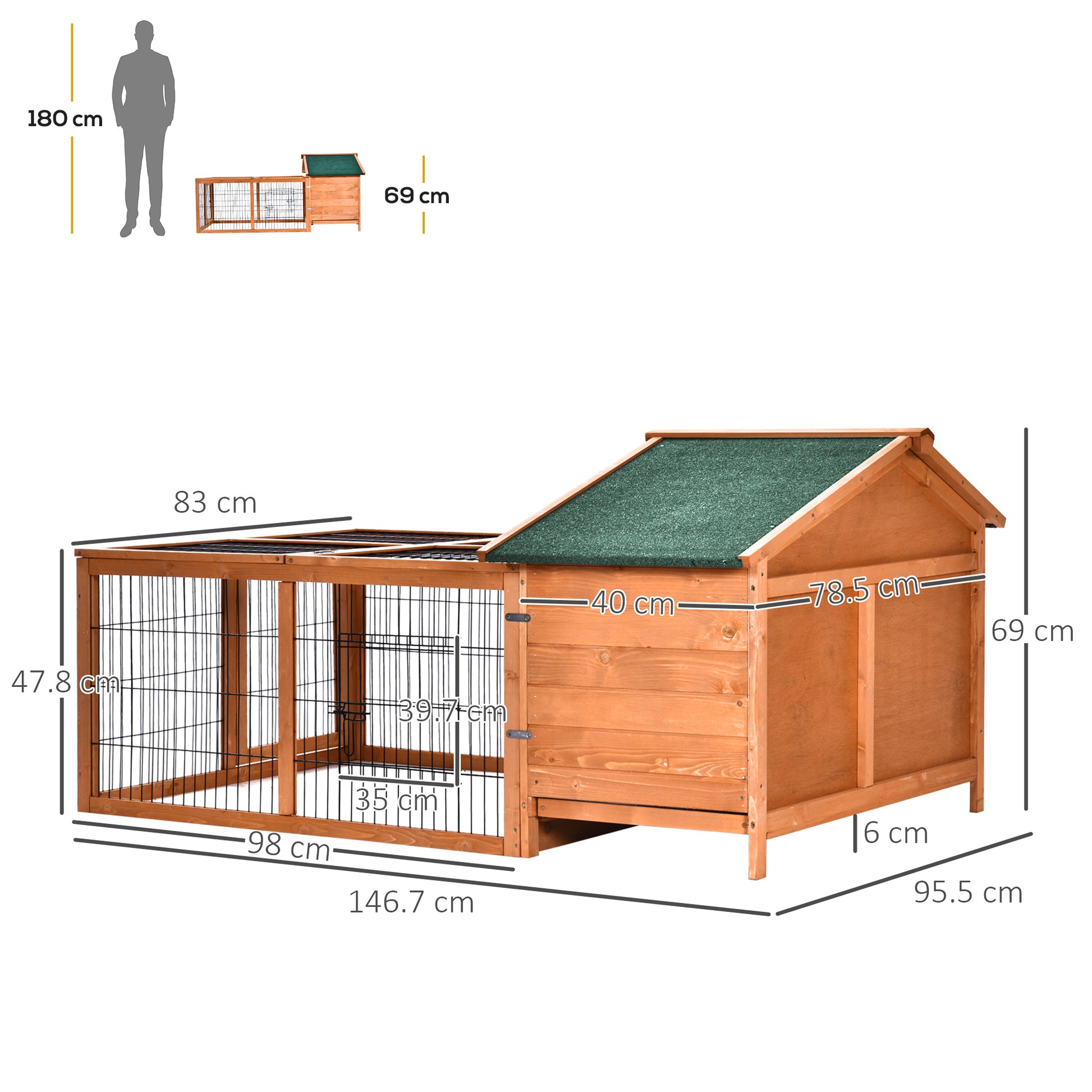 PawHut Wooden Rabbit Hutch Outdoor, Guinea Pig Hutch, Detachable Rabbit Cage w/Openable Run & Roof Lockable Door Slide-out Tray Golden Red