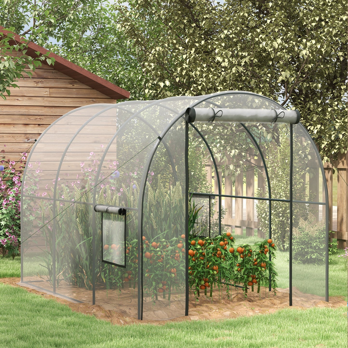 outsunny-polytunnel-greenhouse-walk-in-grow-house-with-plasric-cover-door-mesh-window-and-steel-frame-3-x-2-x-2m-clear