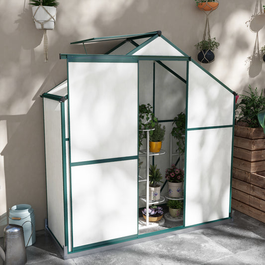 outsunny-6-x-2-5ft-polycarbonate-greenhouse-walk-in-green-house-with-rain-gutter-sliding-door-window-foundation-green