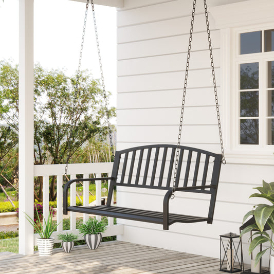 outsunny-garden-swing-chair-patio-metal-2-seater-swing-bench-porch-balcony-bench-loveseat-minimalist-style-black