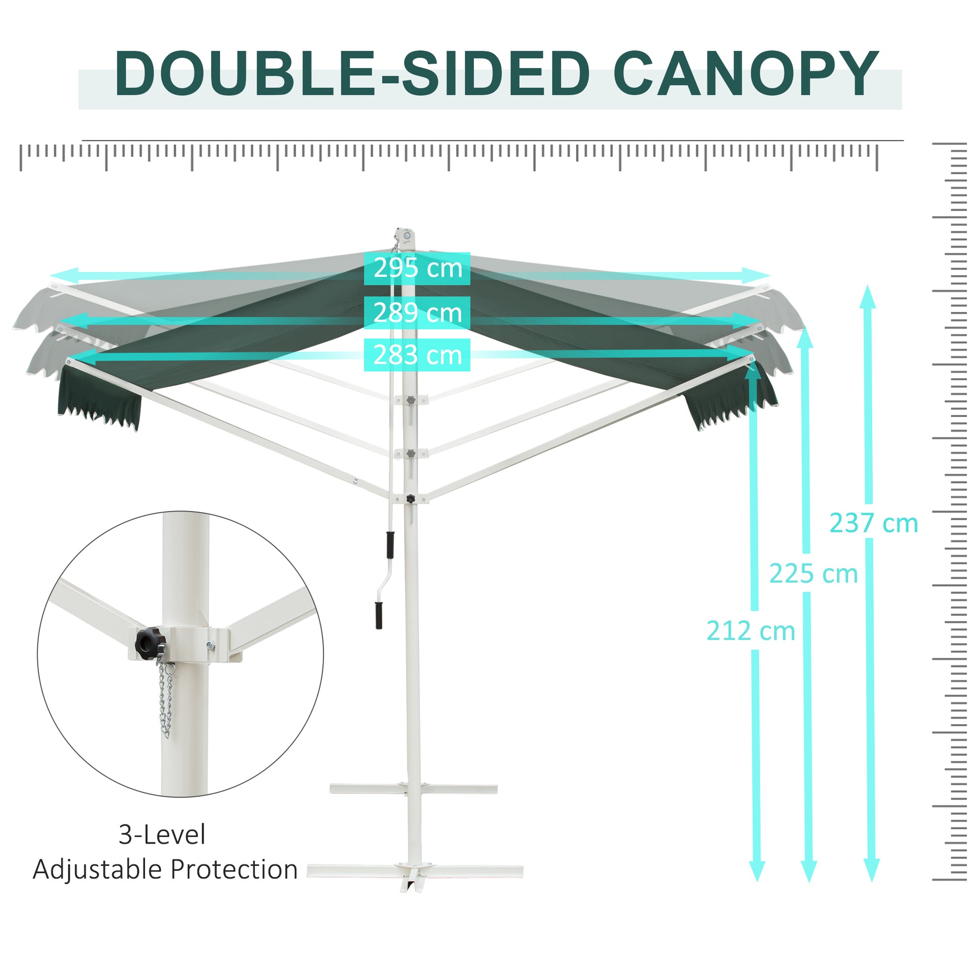 outsunny-2-side-manual-awning-garden-adjustable-canopy-free-standing-awning-shelter-300-x-300-cm-green-and-white