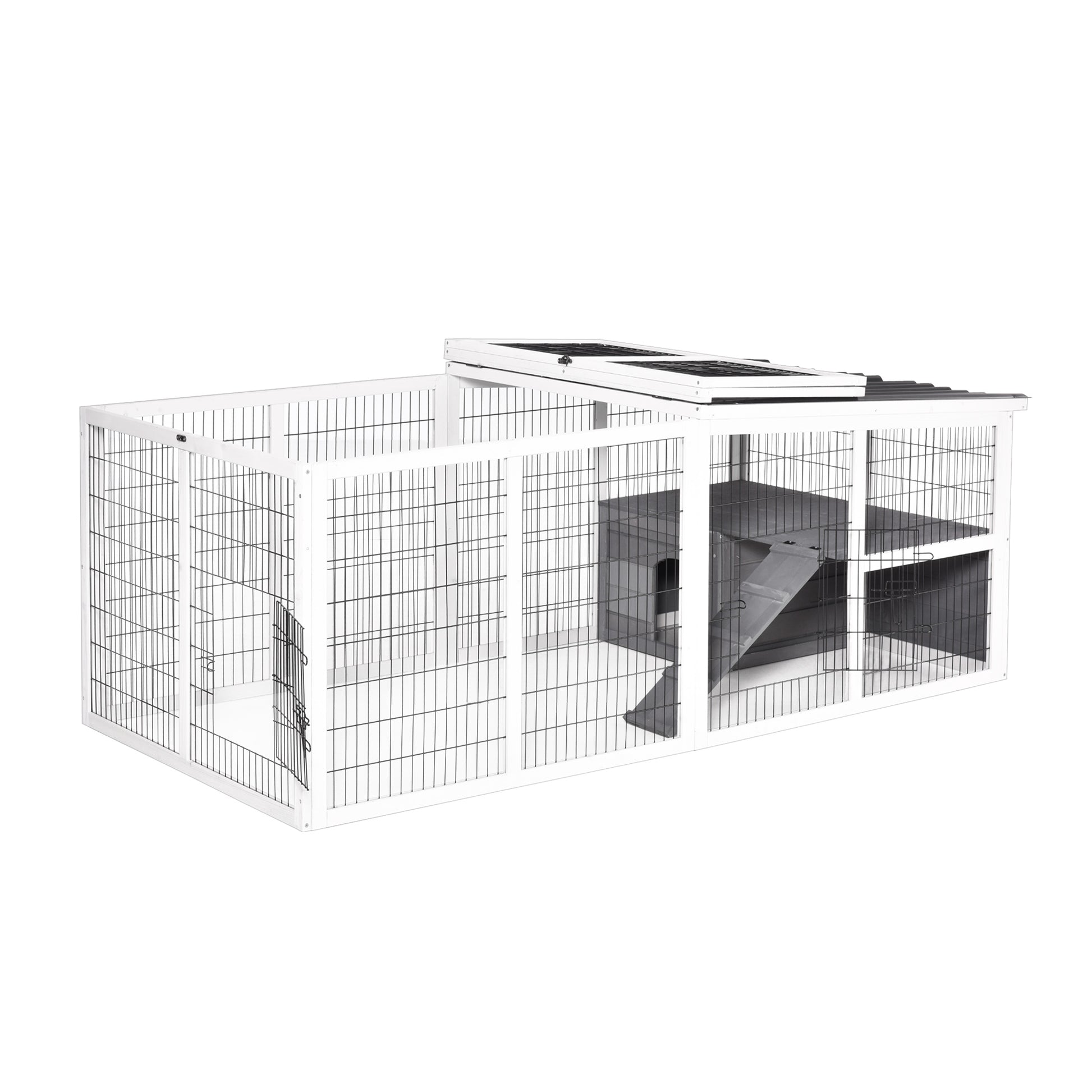 PawHut Indoor Outdoor Wooden Guinea Pigs Hutches Small Rabbits Hutches Pet Run Cover, with Hinge roof and Water-repellent Paint, Grey