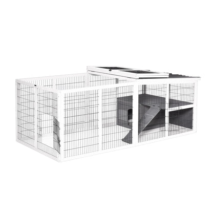 PawHut Indoor Outdoor Wooden Guinea Pigs Hutches Small Rabbits Hutches Pet Run Cover, with Hinge roof and Water-repellent Paint, Grey