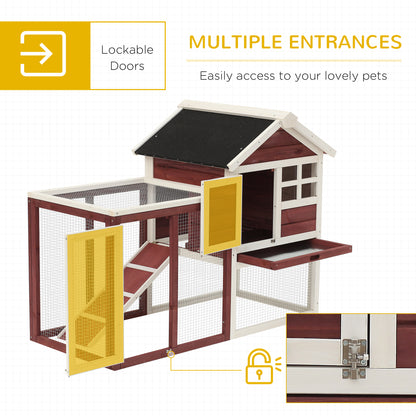 PawHut 122 Wooden Rabbit Hutch Bunny Cage with Waterproof Asphalt Roof, Fun Outdoor Run, Removable Tray and Ramp, Brown