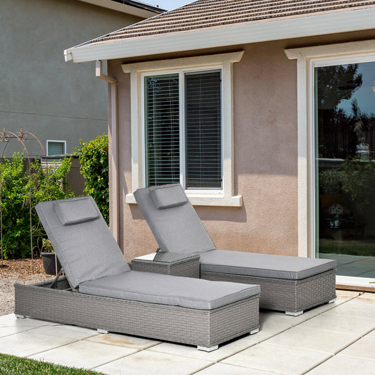 outsunny-3-piece-rattan-sun-lounger-set-garden-furniture-with-side-table-5-position-adjustable-recline-chair-grey