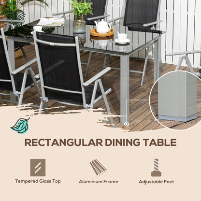 outsunny-7-piece-garden-dining-set-outdoor-table-and-6-folding-and-reclining-chairs-aluminium-frame-tempered-glass-top-table-texteline-seats-black