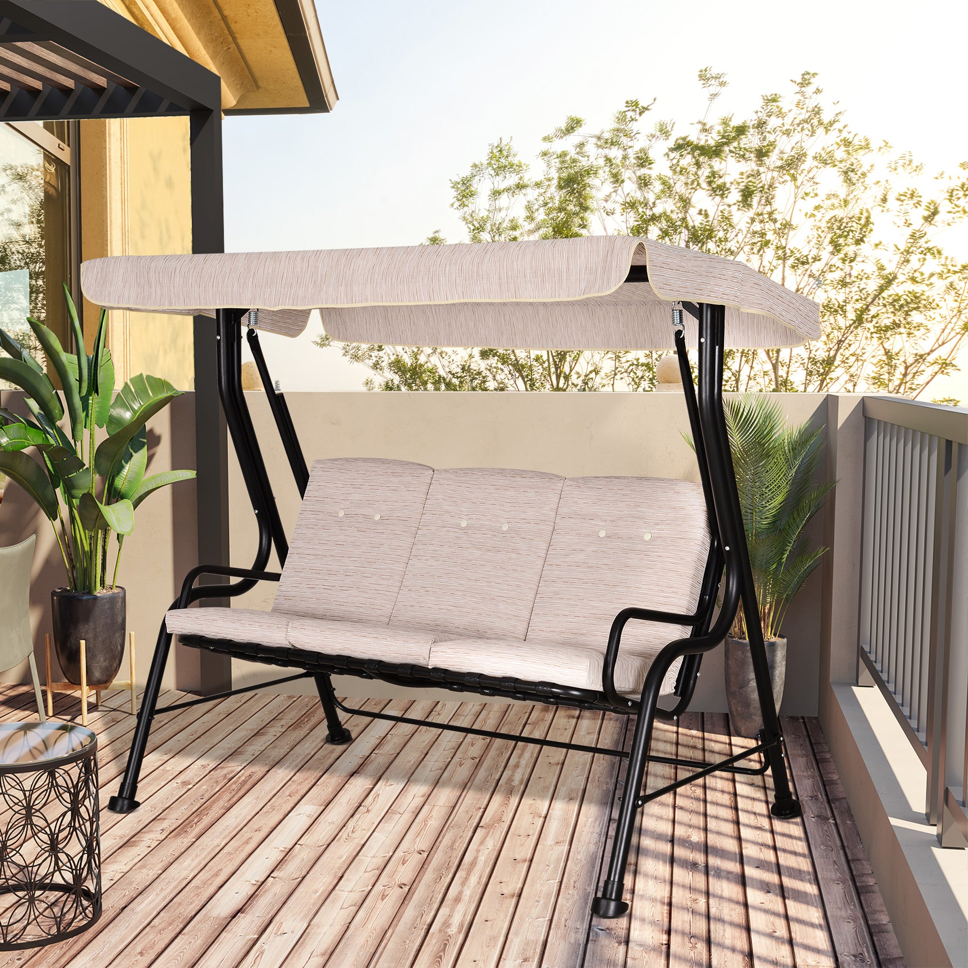 outsunny-3-seater-outdoor-garden-swing-chairs-thick-padded-seat-hammock-canopy-porch-patio-bench-bed-beige