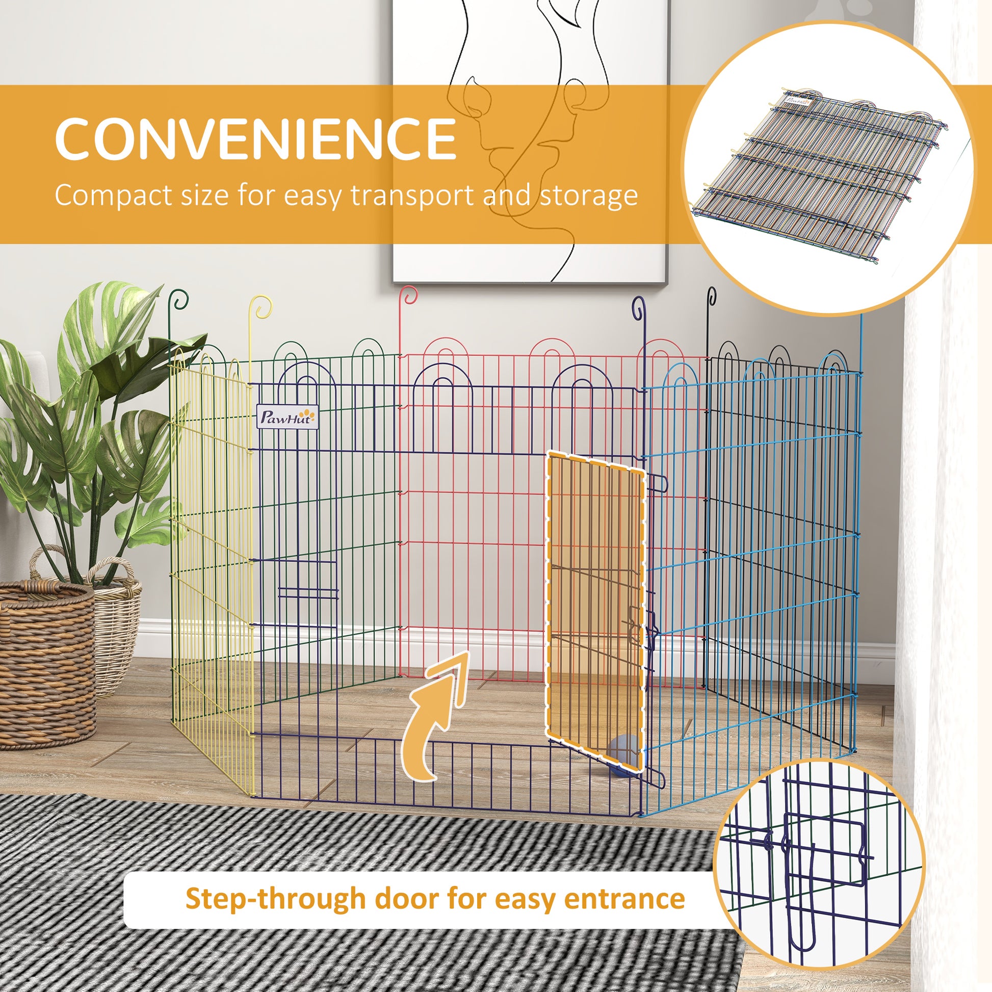 PawHut Pet Playpen Crate, with Six Panels, Door, for Indoors and Outdoors