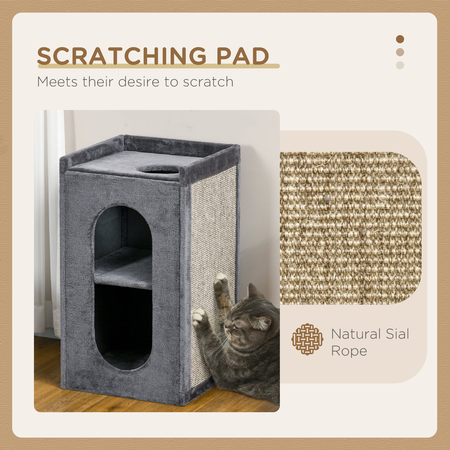 PawHut 81 cm Cat Scratching Barrel with 2 Cat Condos, Cat Play Tower with Scratching Pad, Cat Scratching Tree for Indoor Cats, Grey