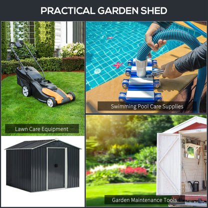 outsunny-8-x-6ft-garden-storage-shed-double-door-ventilation-windows-sloped-roof-outdoor-equipment-tool-grey