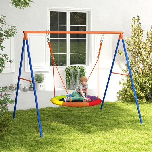 outsunny-metal-kids-swing-set-nest-swing-seat-with-a-frame-structure-for-outdoor-use-multicoloured