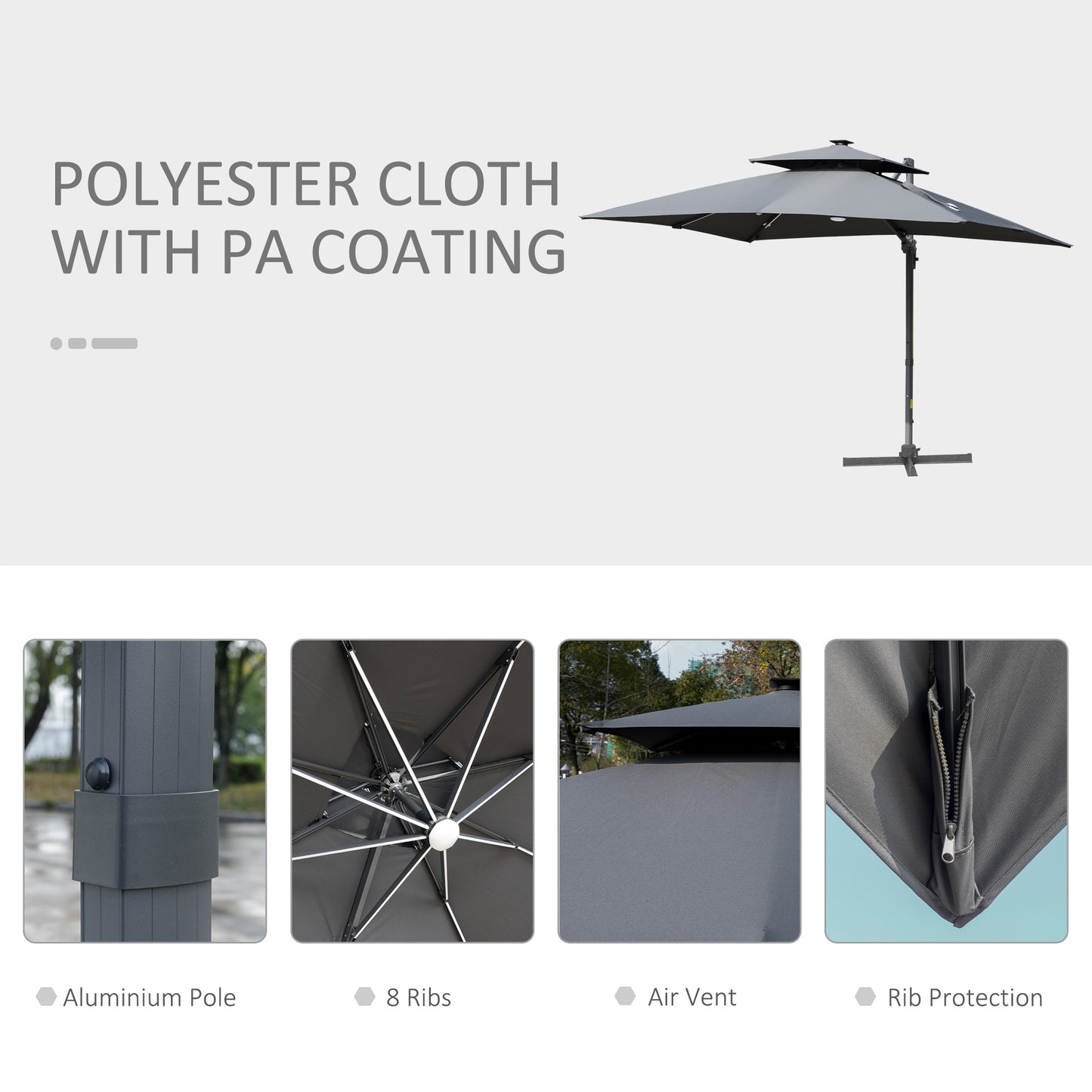 outsunny-3m-cantilever-parasol-outdoor-offset-patio-umbrella-solar-led-lighted-hanging-sun-shade-canopy-w-tilt-and-crank-handle-cross-base-grey