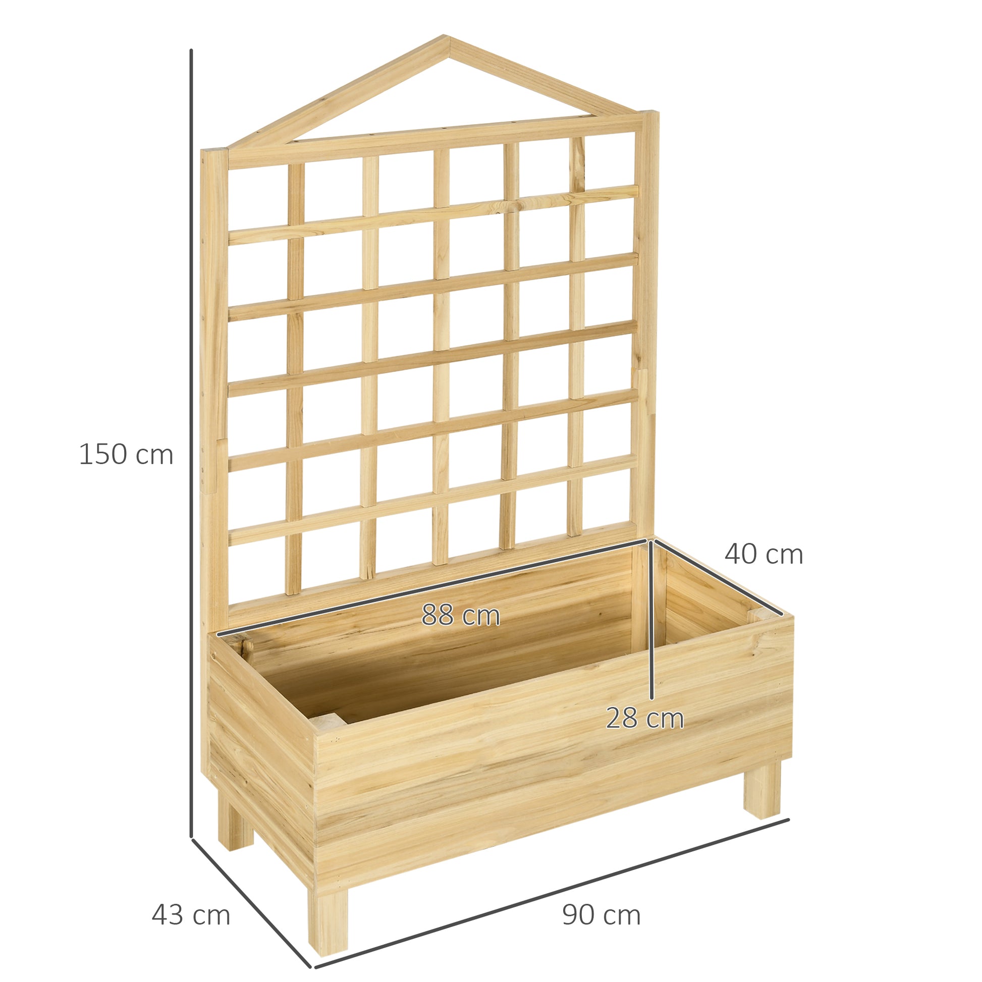 outsunny-garden-planters-with-trellis-for-vine-climbing-distressed-wooden-raised-beds-90x43x150cm-natural-tone