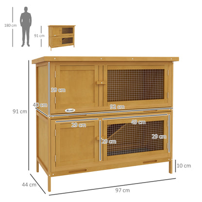 PawHut Two-Tier Rabbit Hutch, with Removable Trays, for 1-2 rabbits - Brown