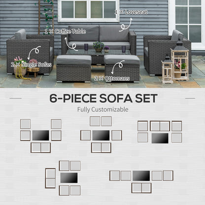 outsunny-6pc-garden-rattan-sofa-set-outdoor-furniture-patio-table-loveseat-stool-lounging-ottoman-aluminium-frame-wicker-weave-conservatory-grey