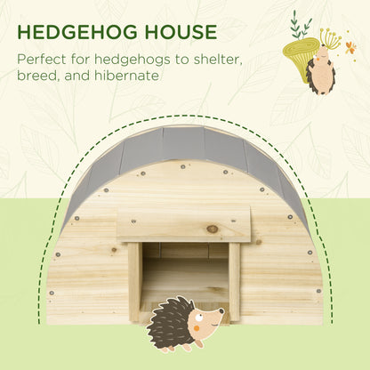 PawHut Wooden Hedgehog House Outdoor, Small Animal Shelter Hibernation Home, with 2 Doors, for Garden, 40 x 30.2 x 23.5 cm, Natural