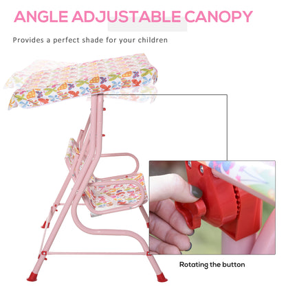 outsunny-2-seat-kids-canopy-garden-swing-chair-hammock-lounge-toddler-seat-belt-awning-pink