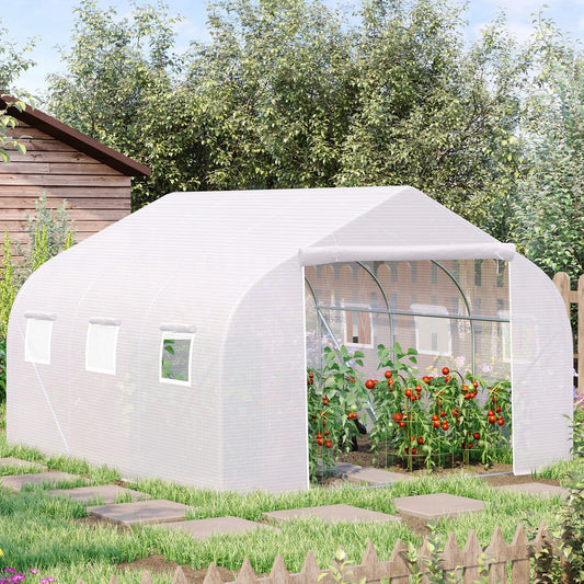 outsunny-3-5-x-3-x-2m-walk-in-greenhouse-polytunnel-greenhouse-garden-hot-house-with-steel-frame-roll-up-door-and-windows-white