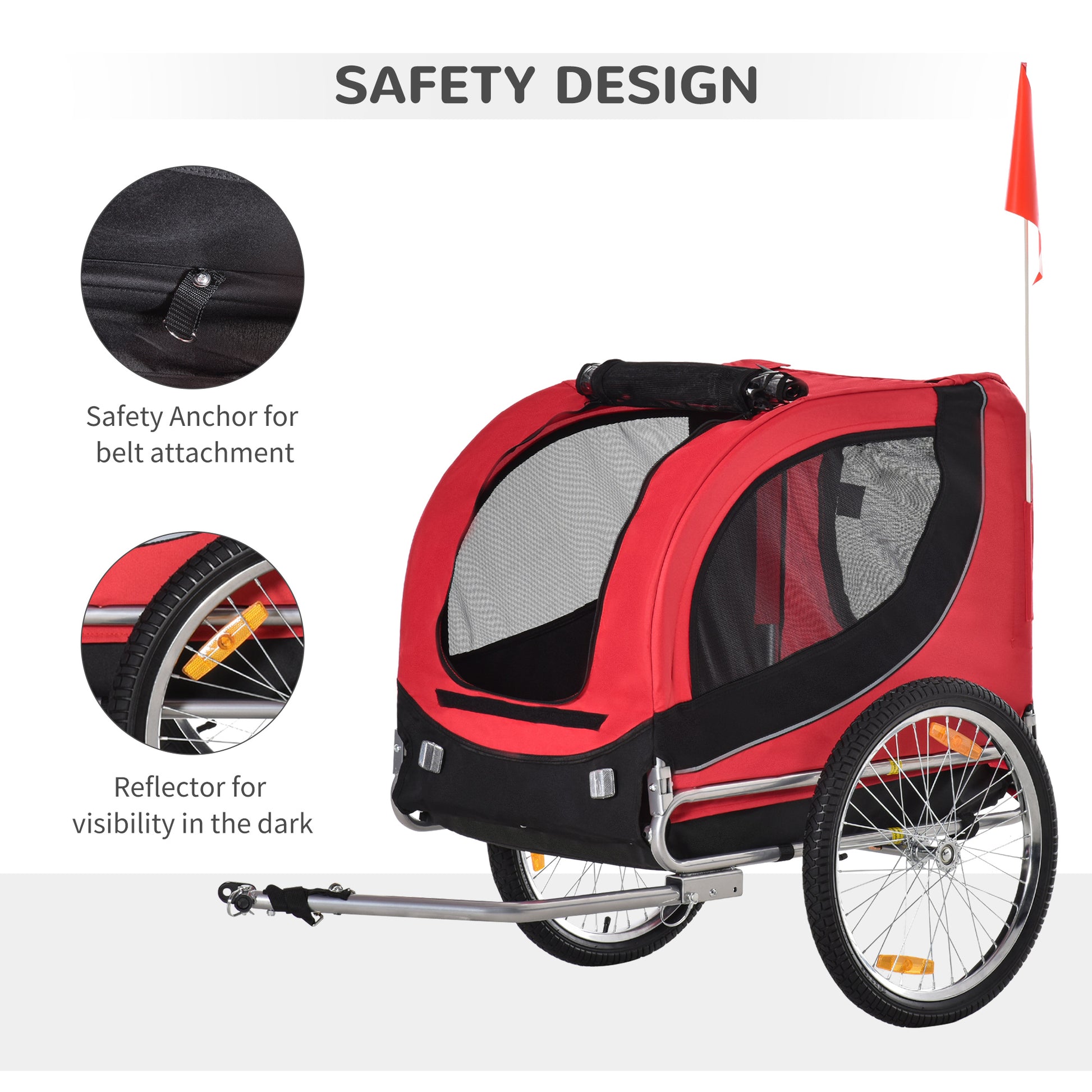 Pawhut Dog Bike Trailer Folding Bicycle Pet Trailer Dog Bike Jogger Travel Carrier W/Removable Cover-Red