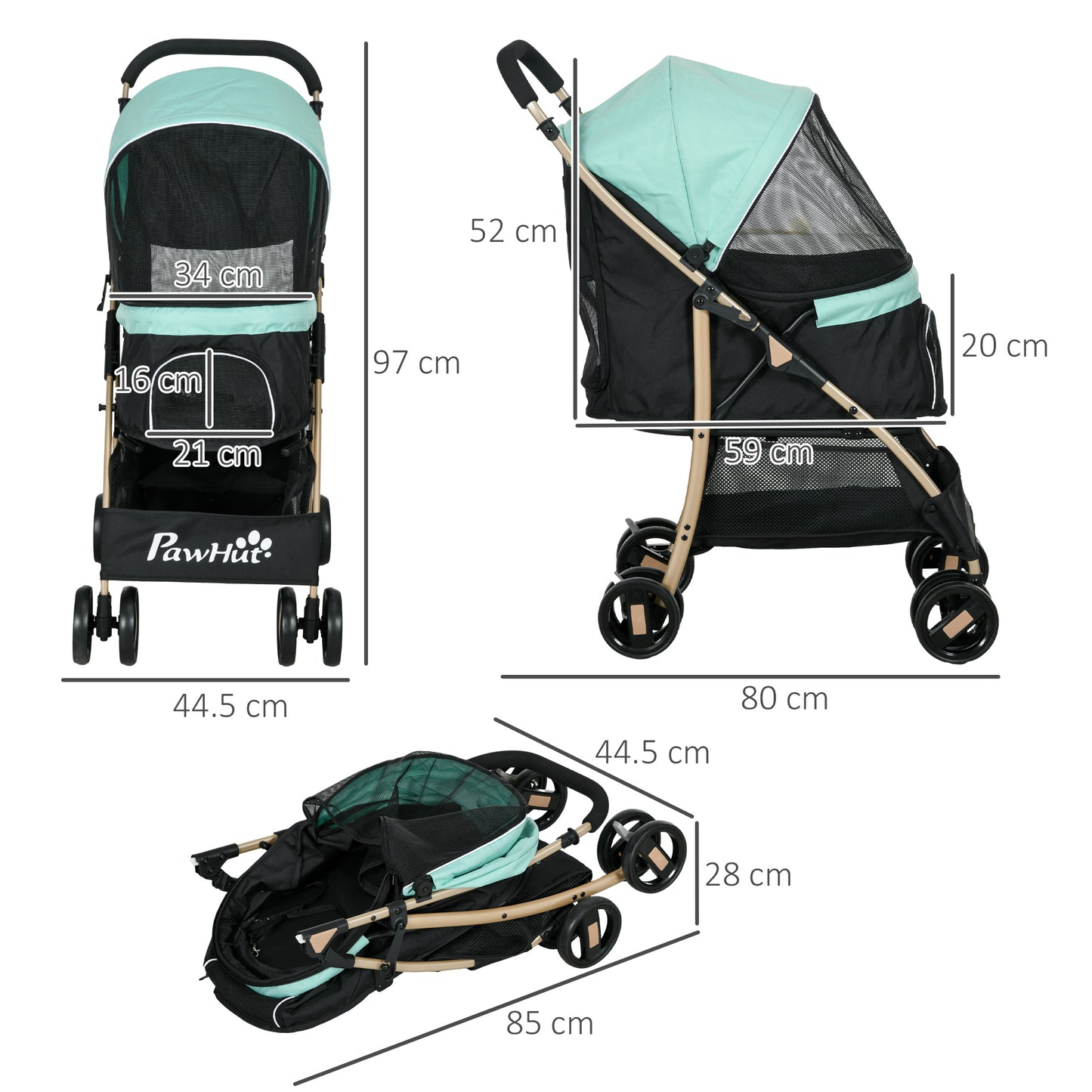 PawHut Oxfoad Pet Stroller for Small Minature Dogs with Rain Cover Green