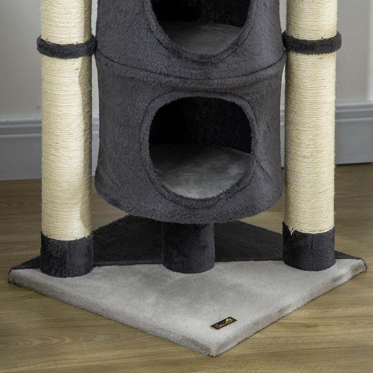 PawHut Cat Tree, with Scratching Posts, Cat House, Bed, Hanging Toy Ball - Grey