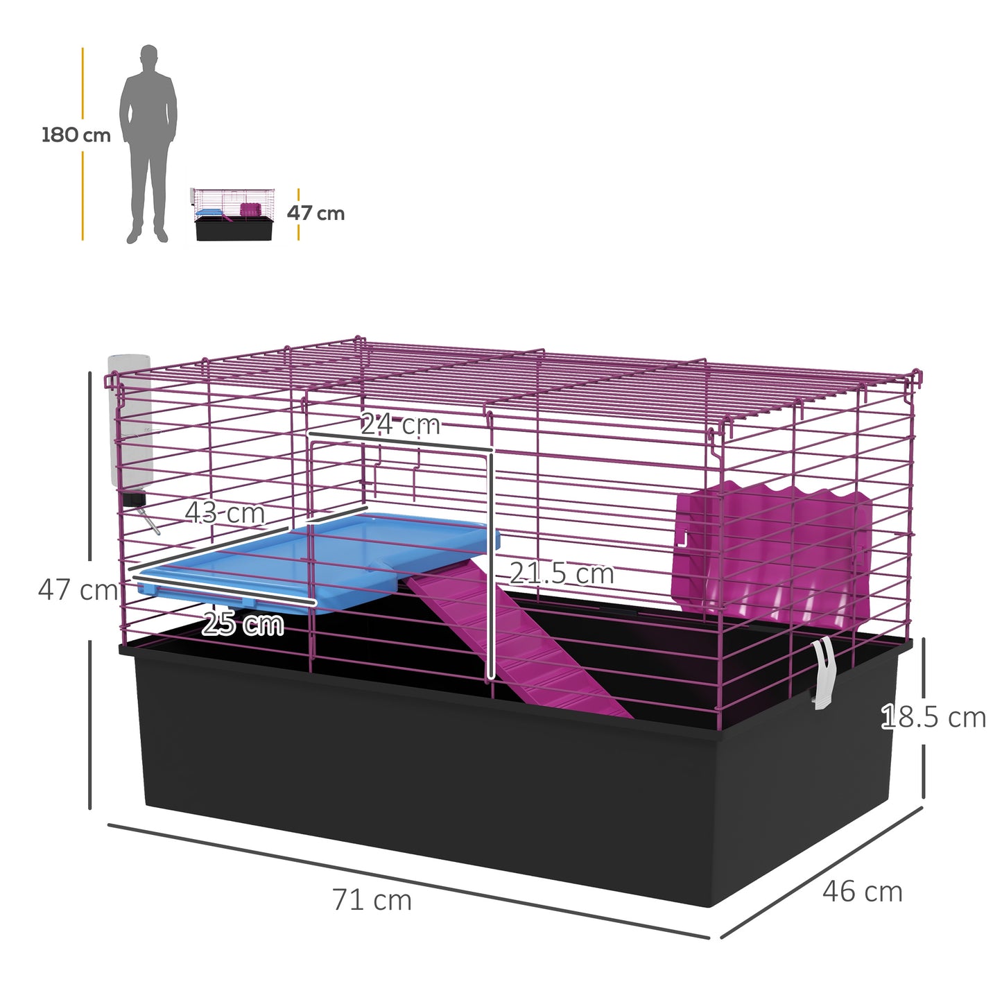 PawHut Chinchillas Small Rabbit Guinea Pig Small Animal Cage Pet Playhouse with Platform Ramp, 71 x 46 x 47 cm