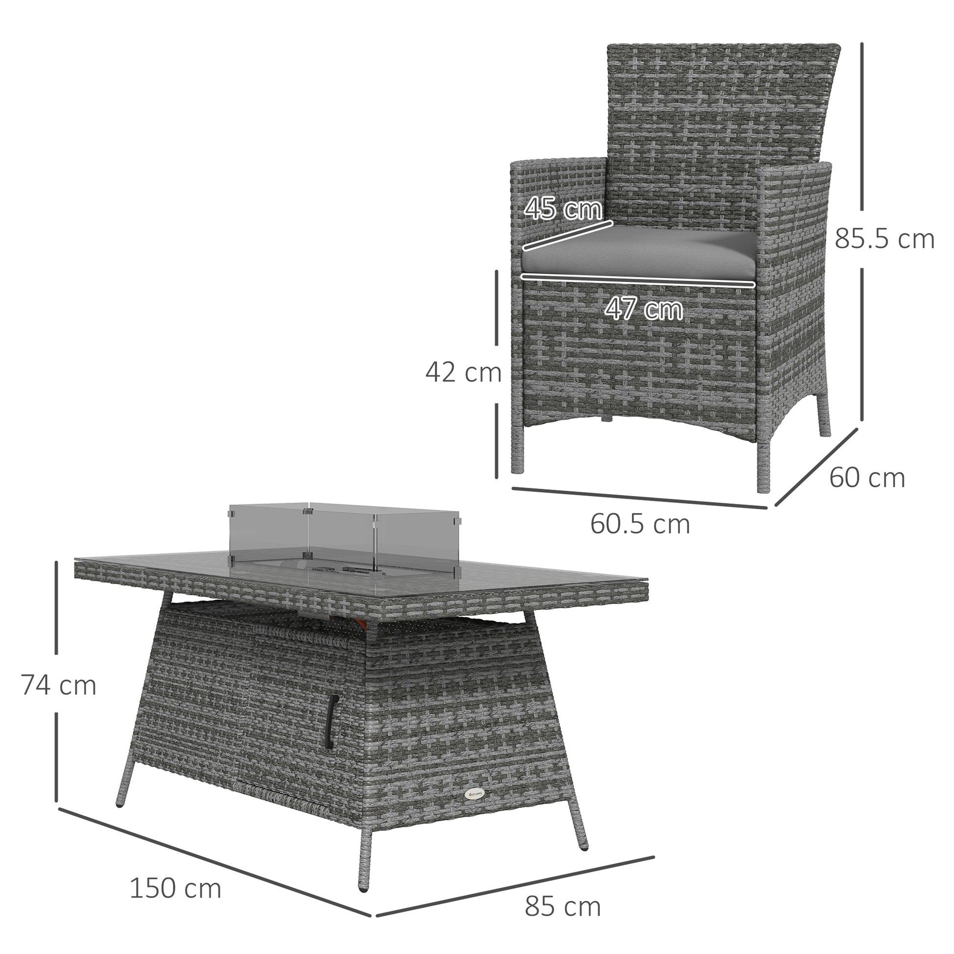 outsunny-7-pcs-pe-rattan-dining-sets-w-fire-pit-table-garden-dining-set-w-heater-table-armchairs-w-cushions-glass-windscreen-50-000-btu-grey