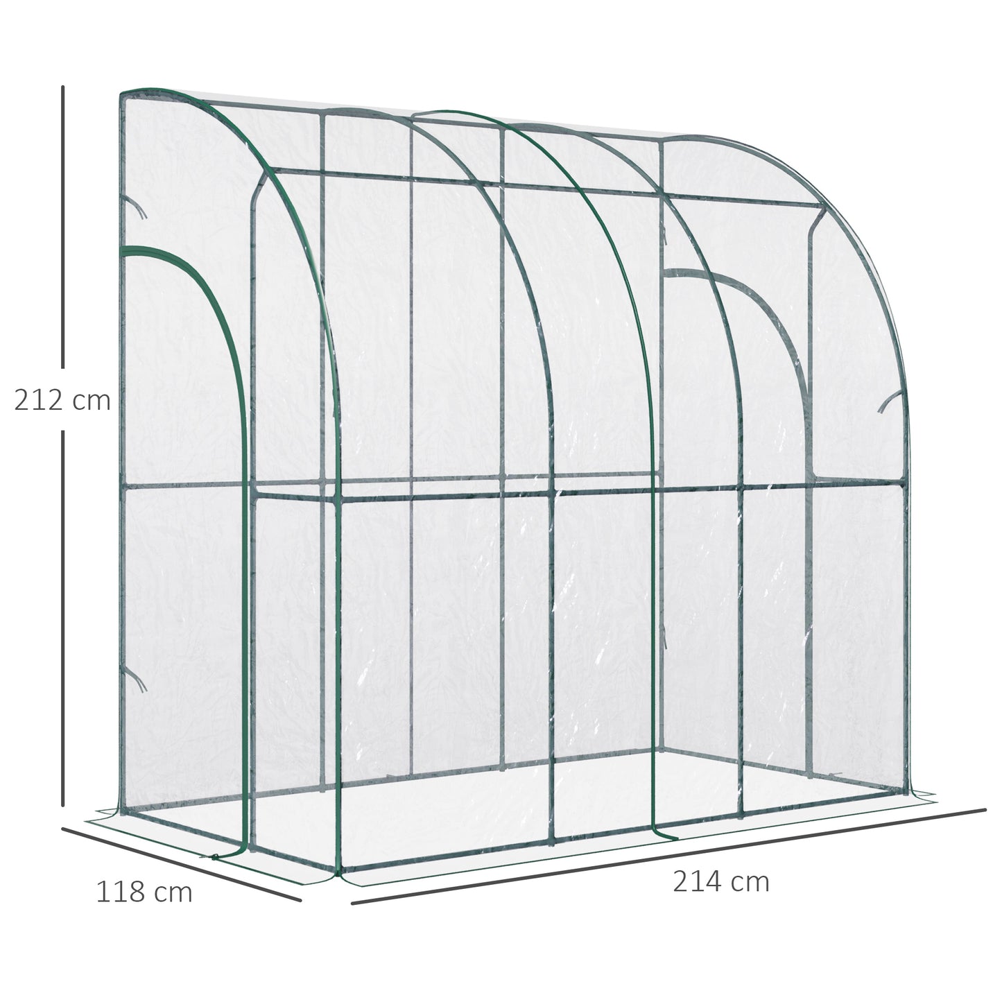 outsunny-outdoor-walk-in-lean-to-wall-tunnel-greenhouse-with-zippered-roll-up-door-pvc-cover-sloping-top-clear-green-214cm-x-118cm-x-212cm