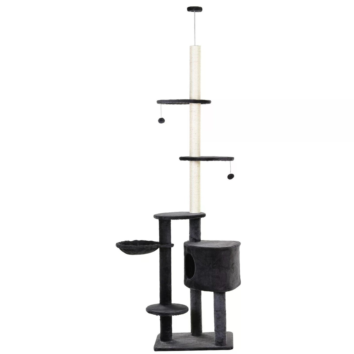 PawHut Adjustable Height Floor-To-Ceiling Vertical Cat Tree with Carpeted Platforms, Condo, Sisal Rope Scratching Areas