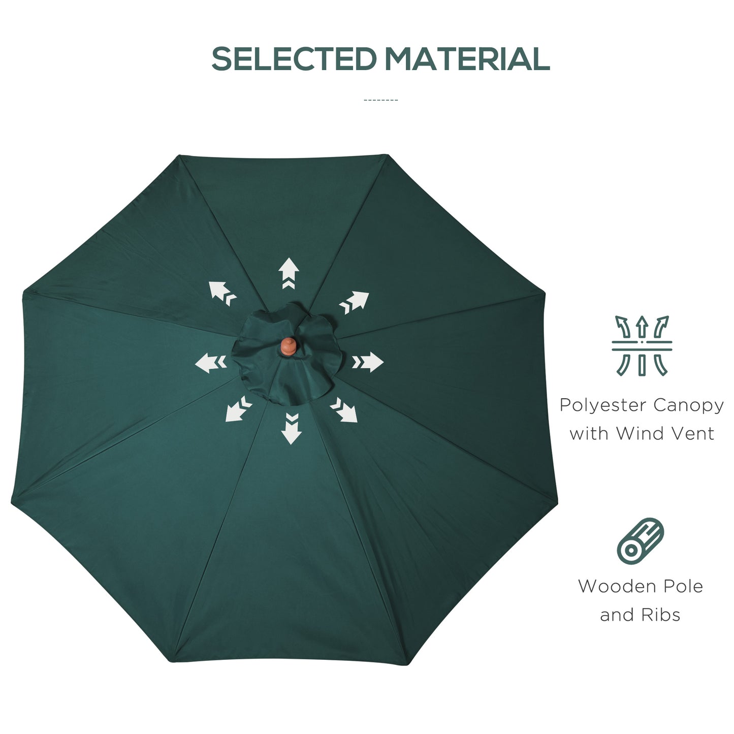 outsunny-3m-wooden-patio-umbrella-pulley-operated-garden-parasol-with-rope-pulley-mechanism-and-8-ribs-dark-green