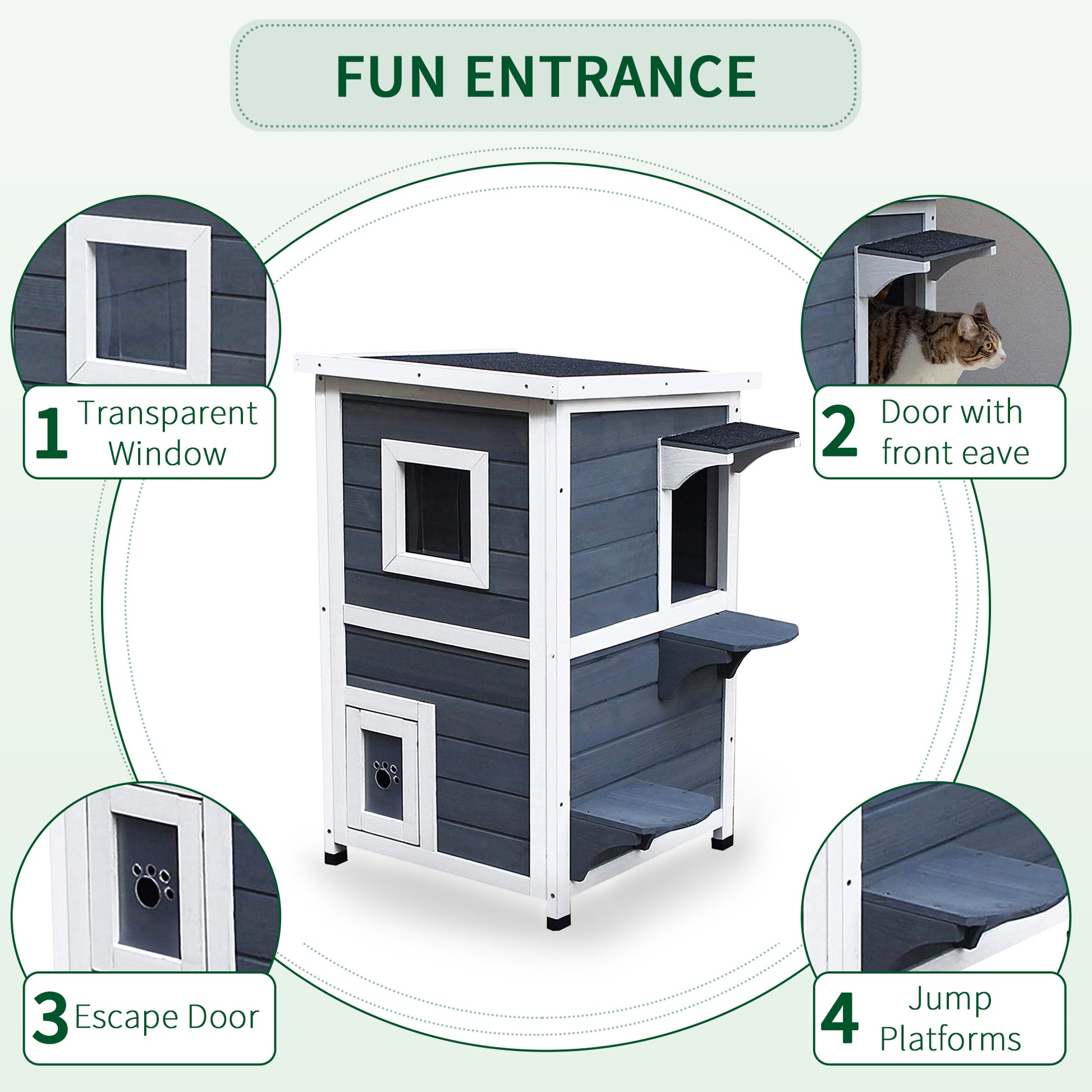 PawHut Solid Wood 2-Floor Cat Condo Kitten Shelter with Window