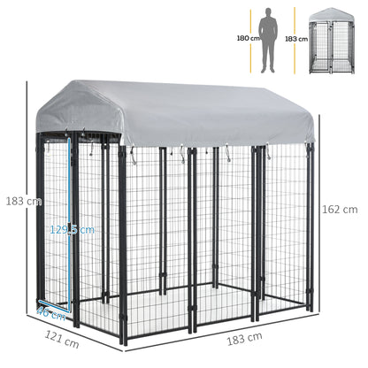 PawHut Outdoor Dog Kennel, Dog Run with UV-Resistant Canopy & Lockable Design, Metal Playpen Fence for Large and Medium Dogs, 183 x 121 x 183 cm