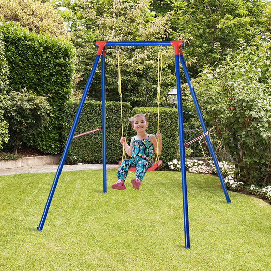 outsunny-metal-swing-set-with-seat-adjustable-rope-heavy-duty-a-frame-stand-backyard-outdoor-playset-for-kids-fun-6-12-years-old-blue