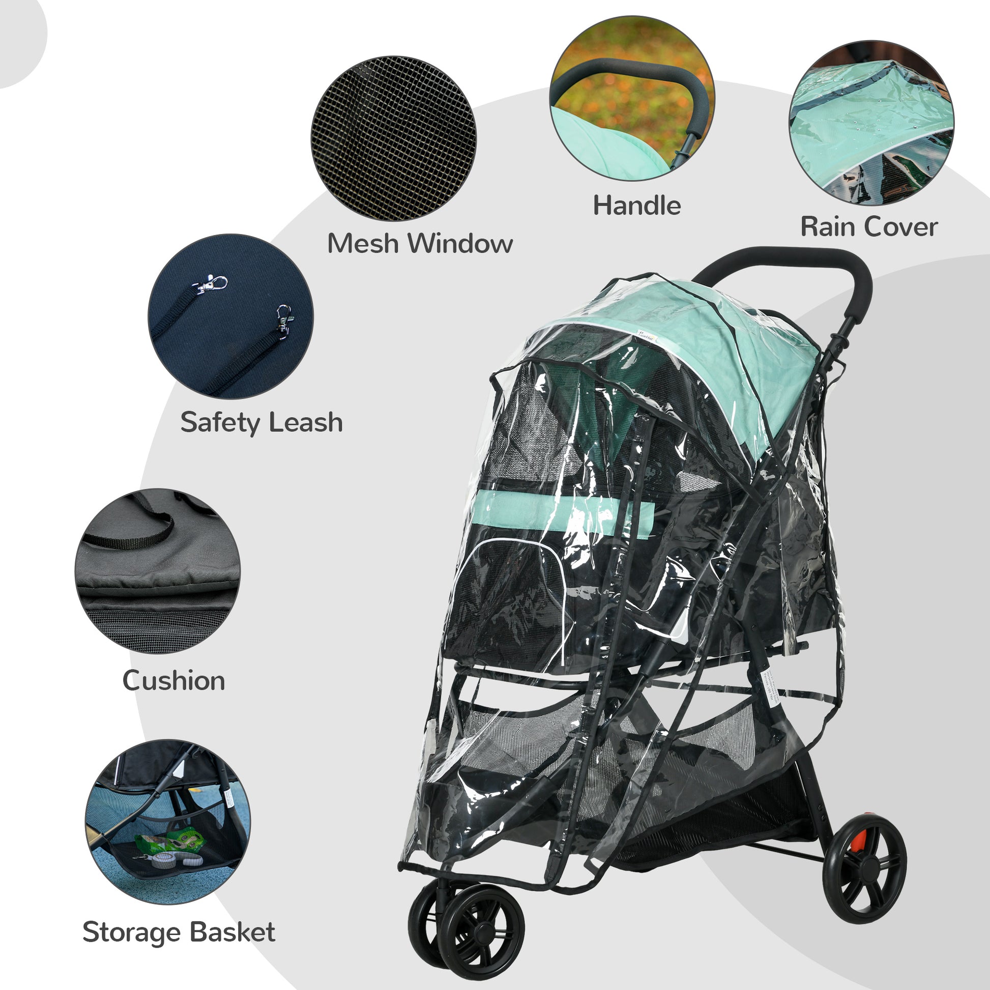 PawHut Foldable Pet Stroller with Rain Cover for XS and S-Sized Dogs Green