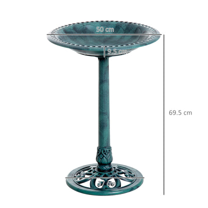 outsunny-garden-bird-bath-outdoor-decrative-garden-feeder-stand-with-scallop-like-pattern-time-worn-finish-50cm-green