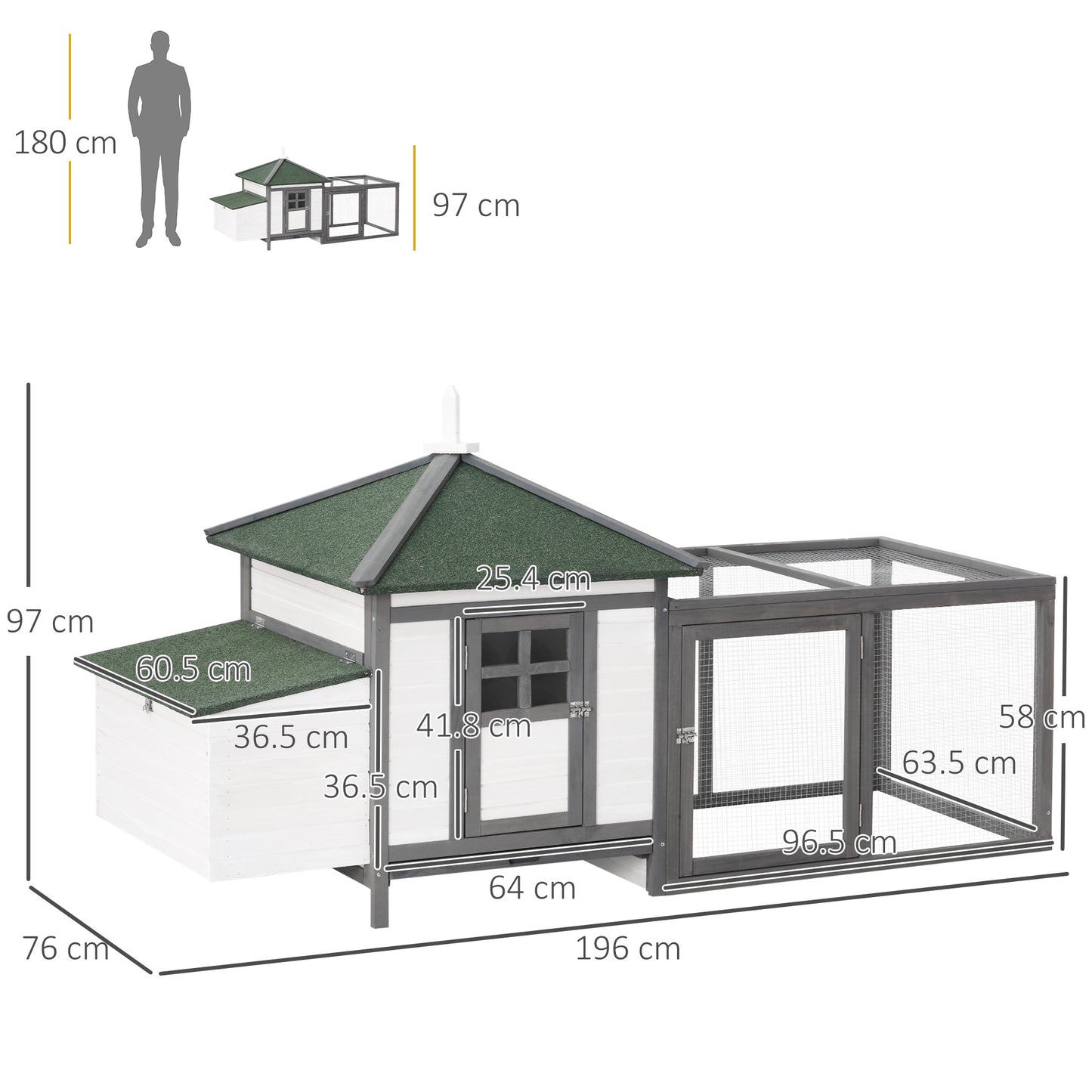 PawHut Chicken Coop Small Animal Pet Cage Wooden Chicken Hutch w/ Nesting Box Outdoor Run Backyard