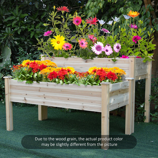 outsunny-2-piece-solid-fir-wood-plant-raised-bed-flower-vegetable-herb-grow-box-stand-garden-step-planter-stand-free-combination