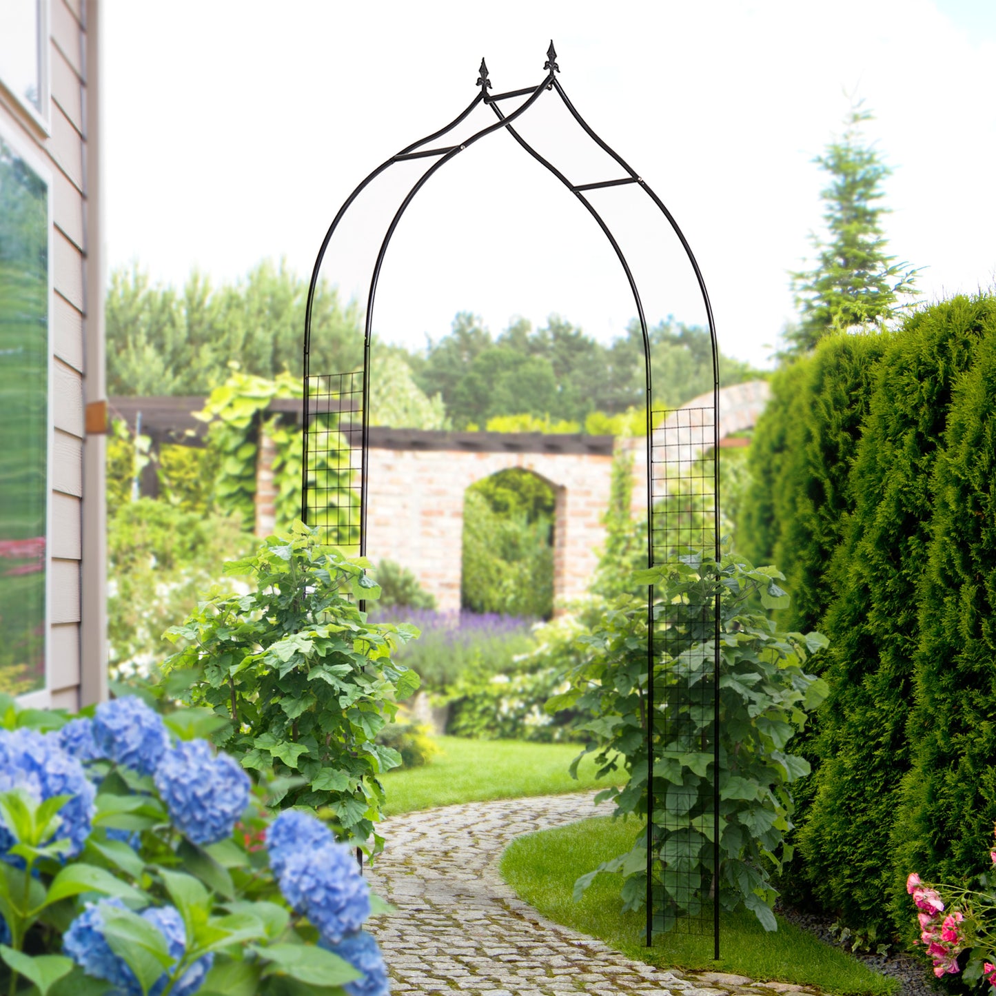 outsunny-steel-frame-backyard-metal-pergola-for-plants-trellis-garden-arch-black