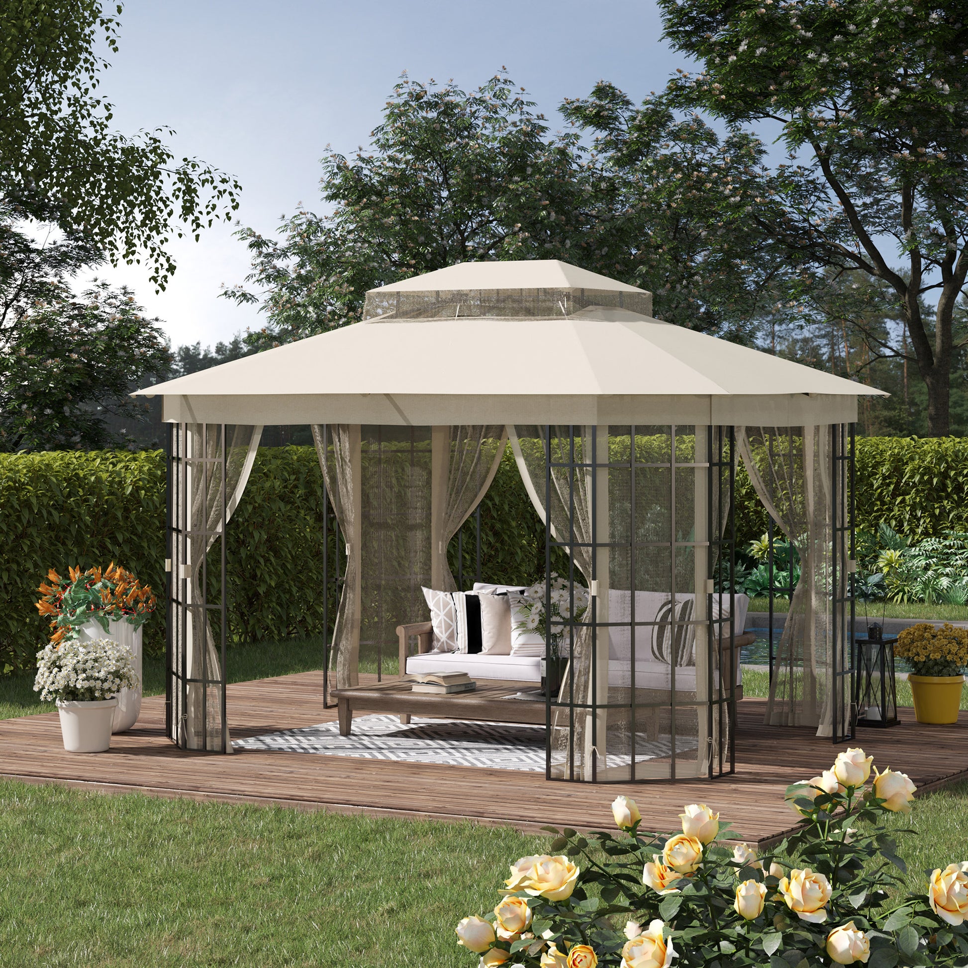 outsunny-3-7-x-3m-patio-gazebo-canopy-garden-tent-shelter-with-2-tiers-roof-and-mosquito-netting-metal-frame-beige