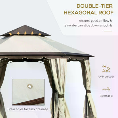 outsunny-3-4m-steel-gazebo-canopy-party-tent-garden-pavilion-patio-shelter-with-curtains-2-tier-roof-beige