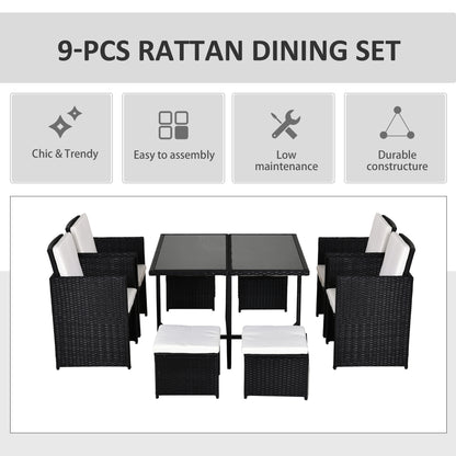 outsunny-9pc-garden-rattan-dining-set-outdoor-patio-dining-table-set-weave-wicker-8-seater-stool-black