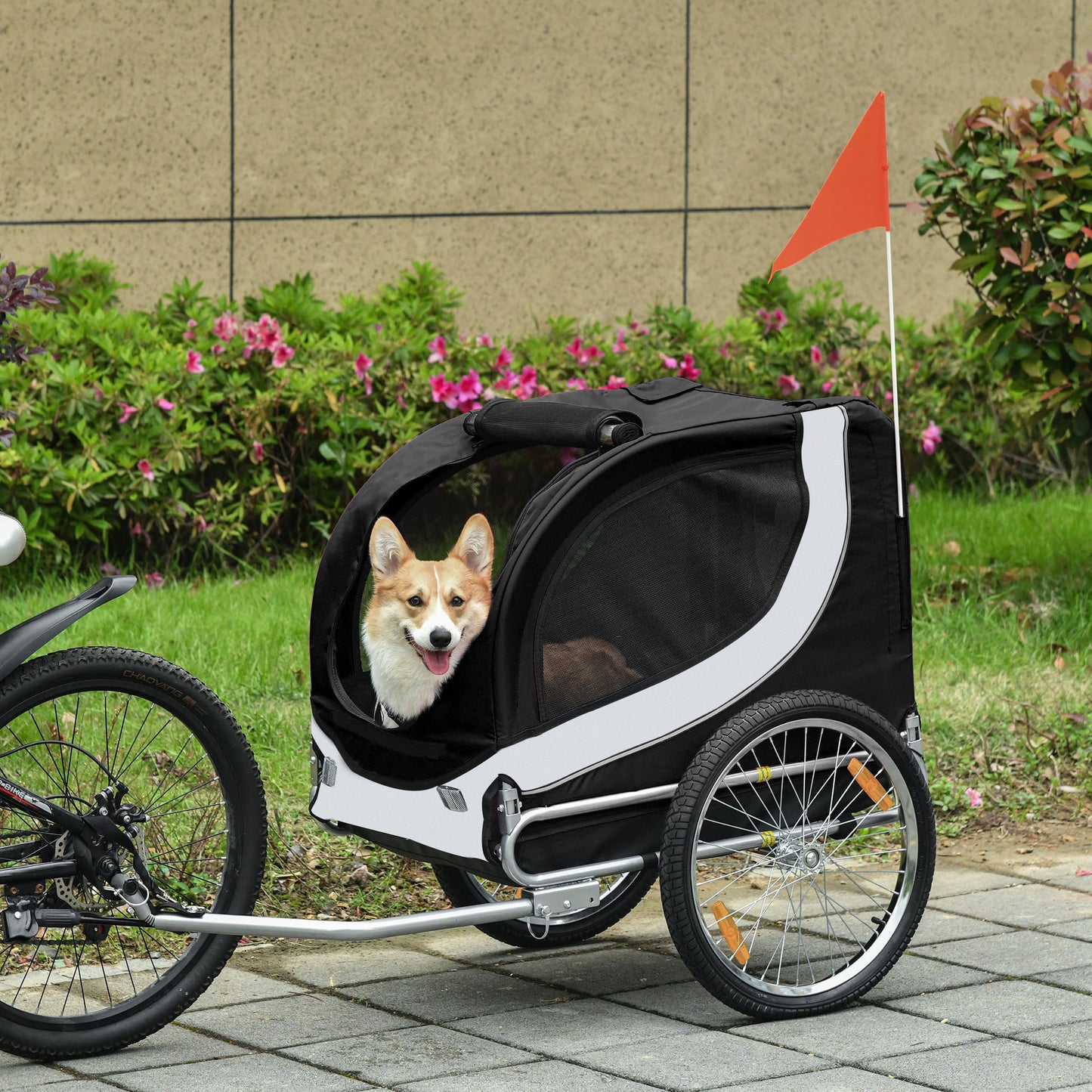 PawHut Dog Bike Trailer Steel Pet Cart Carrier for Bicycle Kit Water Resistant Travel White and Black