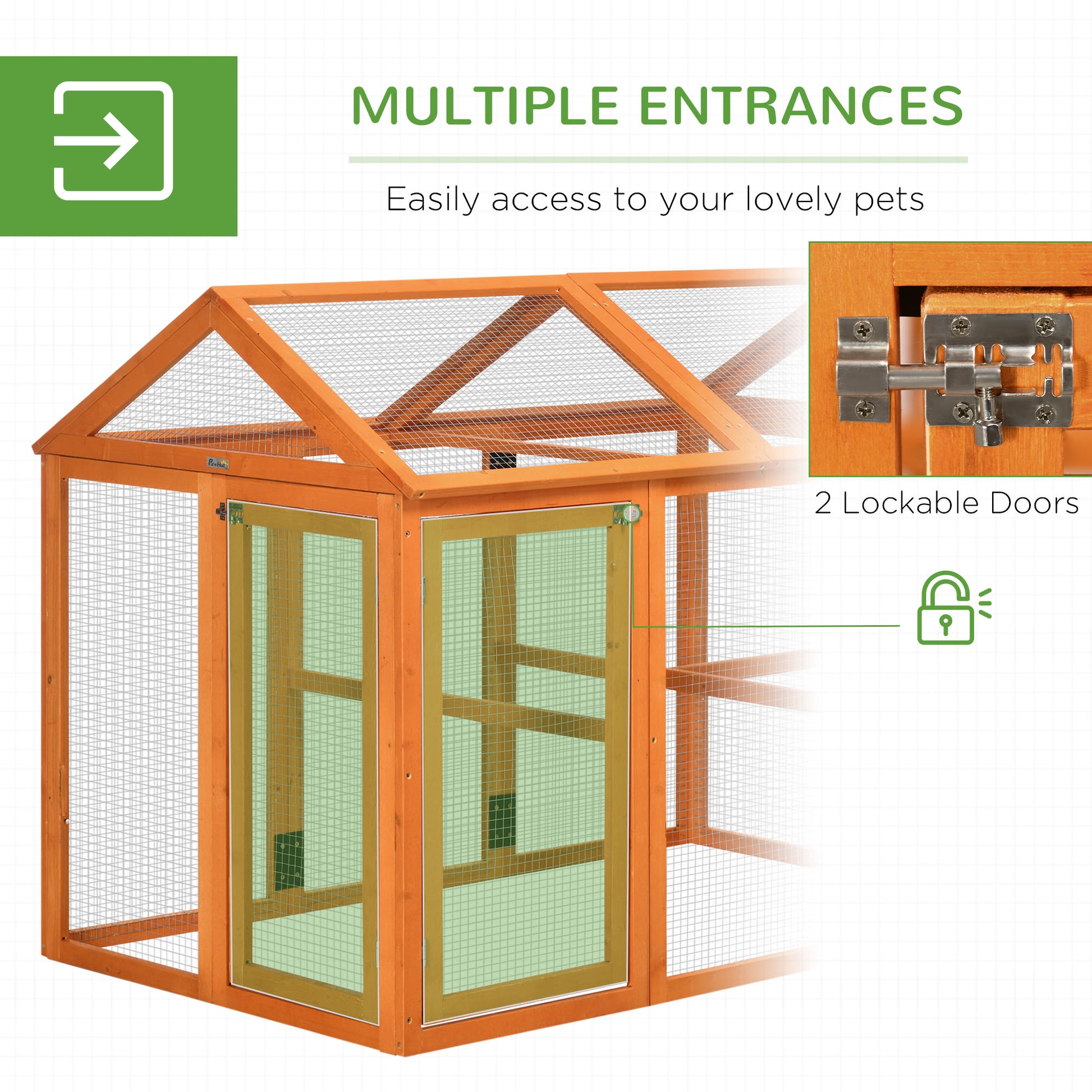 PawHut Chicken Run Coop, Wooden Chicken House for 1-3 Chickens, Hen House Duck Pen Outdoor w/ Combinable Design, Orange