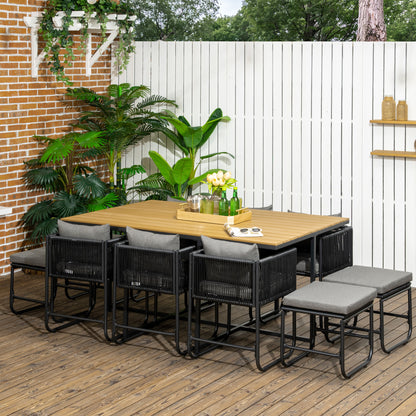 outsunny-patio-11-pcs-pe-rattan-dining-set-garden-round-wicker-10-seater-table-chair-sets-with-wood-grain-plastic-top-space-saving-design-black