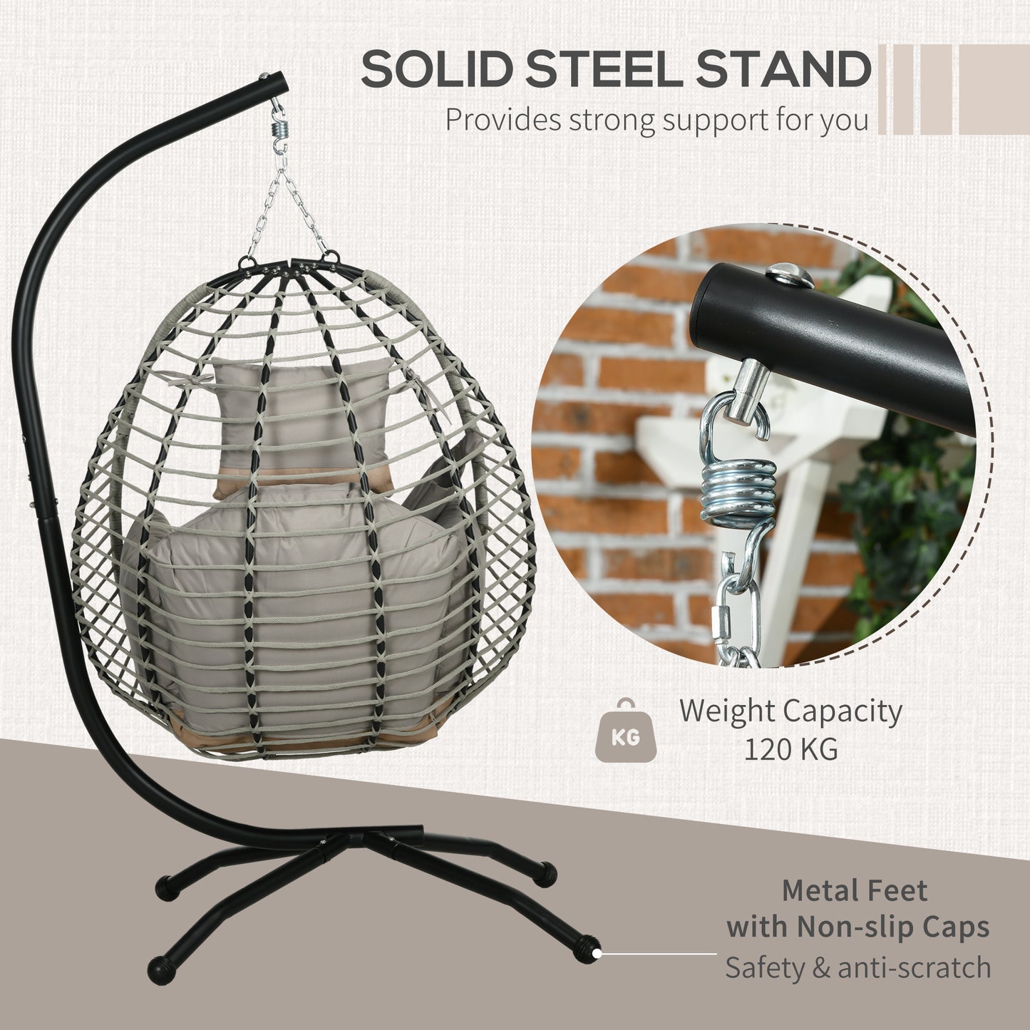 outsunny-outdoor-swing-chair-with-thick-padded-cushion-patio-hanging-chair-with-metal-stand-foldable-basket-cup-holder-rope-structure-for-indoor-outdoor-grey