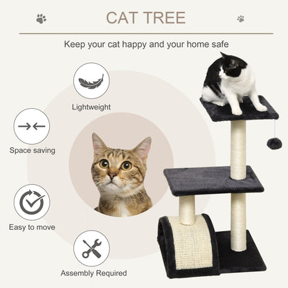 PawHut Cat tree Tower 72cm Climbing Activity Centre Kitten with Sisal Scratching Post Pad Arc Perch Hanging Ball Toy Grey