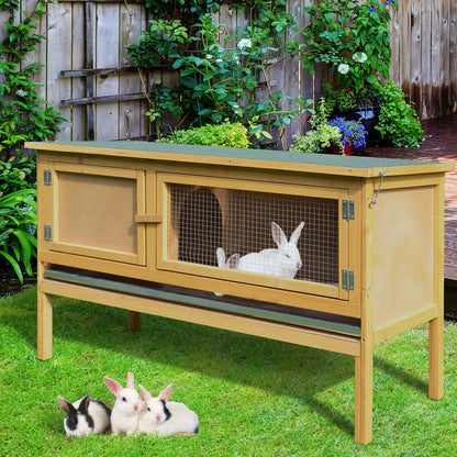 Pawhut Wooden Rabbit Hutch Bunny Cage Outdoor Small Animal House w/Hinged Top Slide out Tray 115 x 44.3 x 65 cm