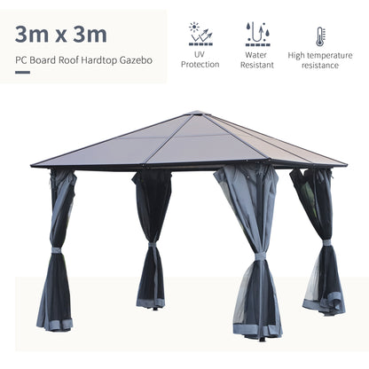 outsunny-3-x-3m-garden-aluminium-gazebo-hardtop-roof-canopy-marquee-party-tent-patio-outdoor-shelter-with-mesh-curtains-side-walls-grey