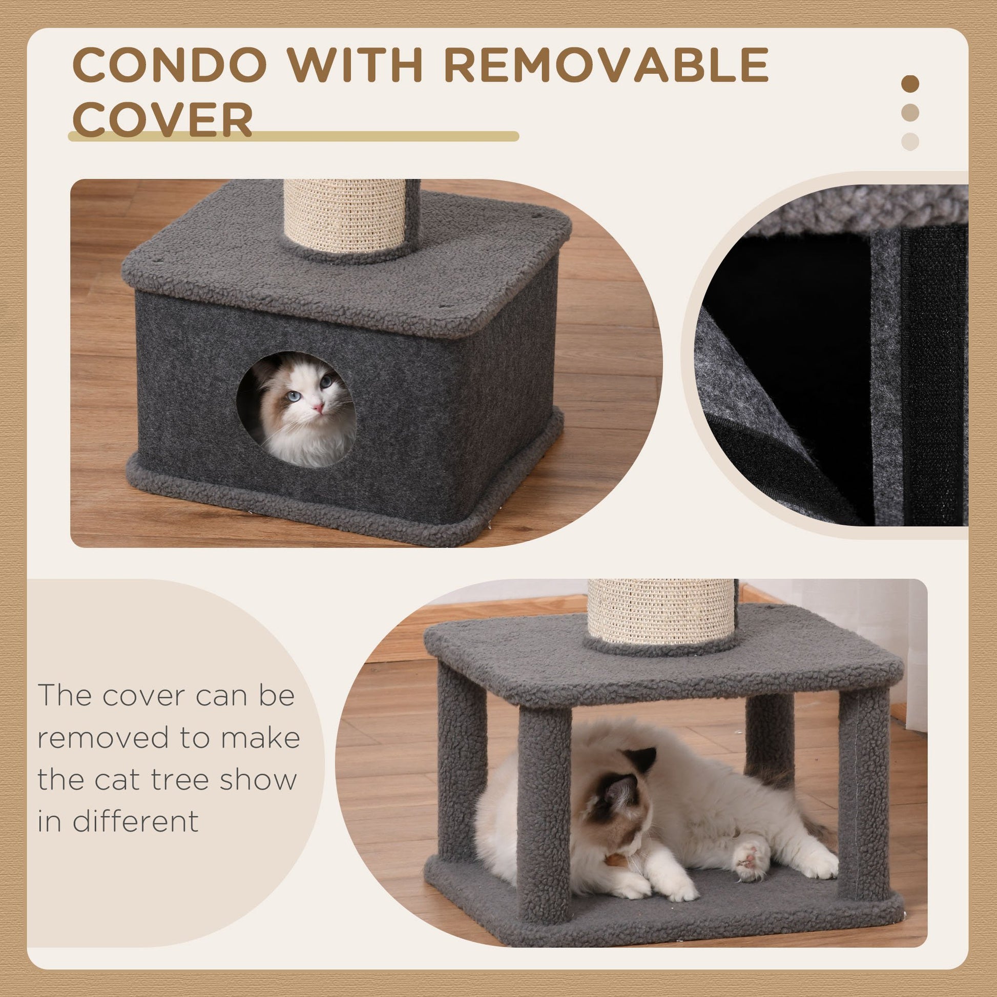 PawHut Cat Tree Kitten Tower Multi-level Activity Centre Pet Furniture with Sisal Scratching Post Condo Plush Perches Grey